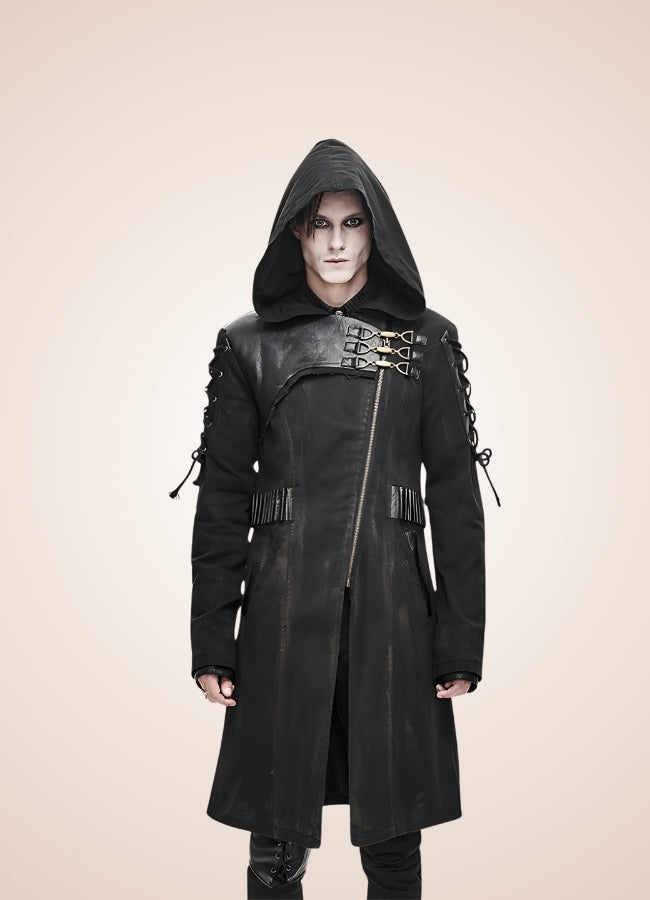 Man Hooded Goth Trench Coat Black / 2XL man-hooded-goth-trench-coat-black