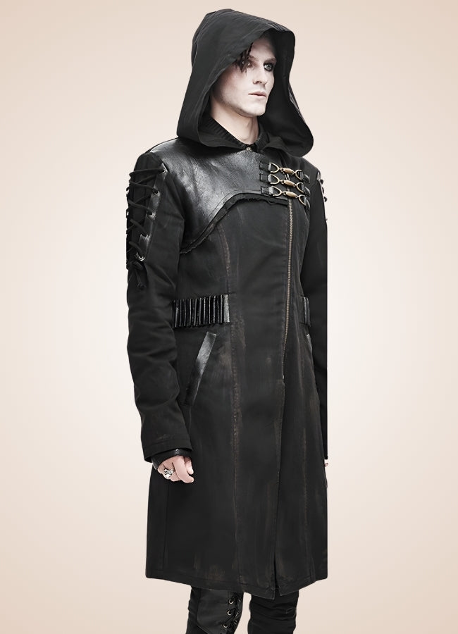 Man Hooded Goth Trench Coat Black / 2XL man-hooded-goth-trench-coat-black