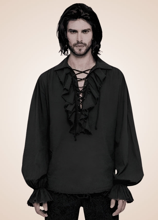 Men's Black Ruffled Renaissance Shirt Black / 2XL mens-black-ruffled-renaissance-shirt-black