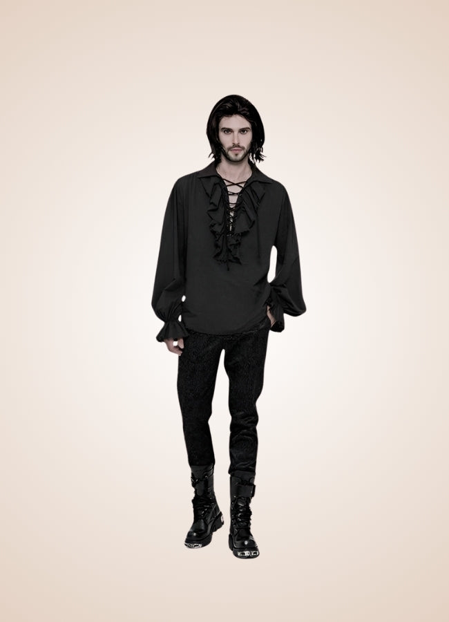 Men's Black Ruffled Renaissance Shirt Black / 2XL mens-black-ruffled-renaissance-shirt-black