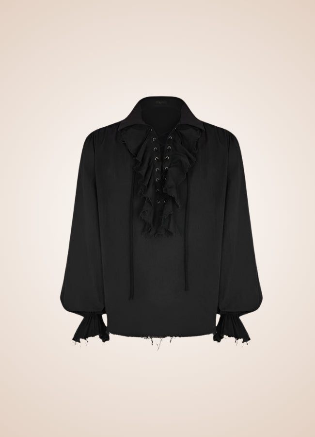 Men's Black Ruffled Renaissance Shirt Black / 2XL mens-black-ruffled-renaissance-shirt-black