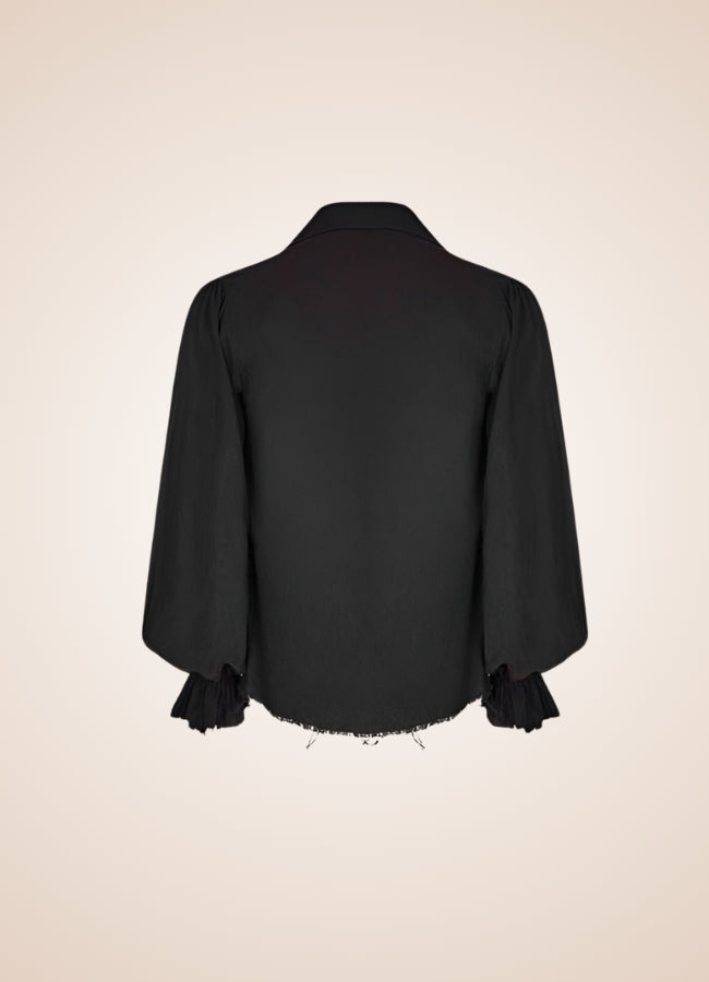 Men's Black Ruffled Renaissance Shirt Black / 2XL mens-black-ruffled-renaissance-shirt-black