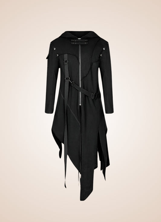 Men's Dark Punk Hooded Trench Coat Black / 2XL mens-dark-punk-hooded-trench-coat-black