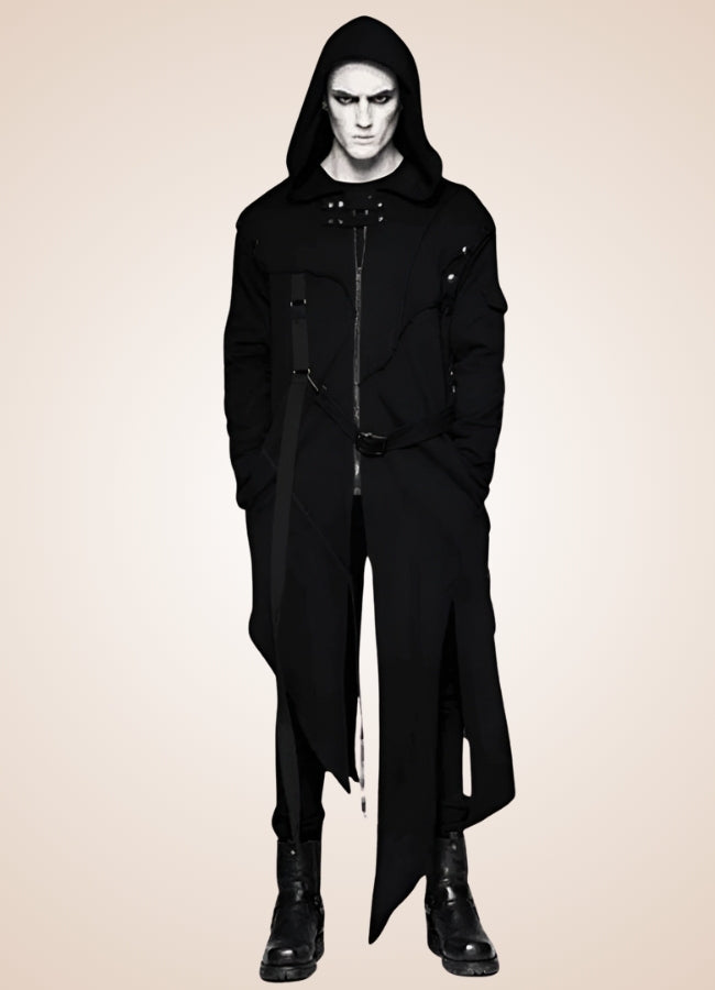 Men's Dark Punk Hooded Trench Coat Black / 2XL mens-dark-punk-hooded-trench-coat-black