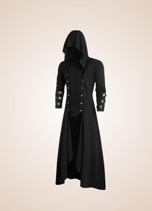 Men's Long Steampunk Redingote Black / 2XL mens-long-steampunk-redingote-black