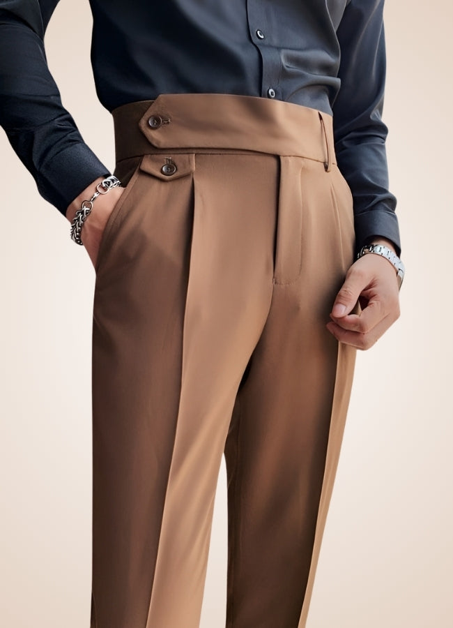 Men's Steampunk High Waist Pants Brown / 36.0 mens-steampunk-high-waist-pants-brown