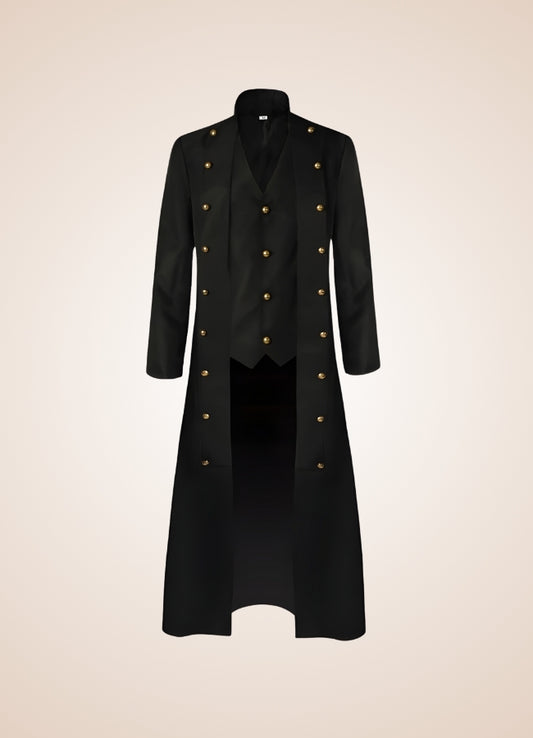 Men's Steampunk Long Coat Black / 4XL mens-steampunk-long-coat-black