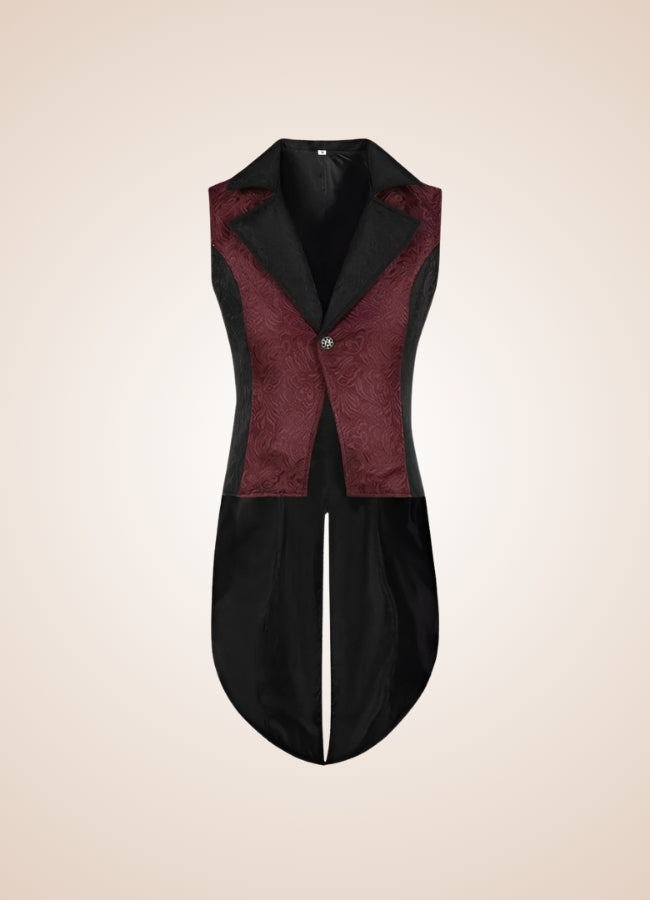 Men's Steampunk Long Vest Black Red / XL mens-steampunk-long-vest-black-red