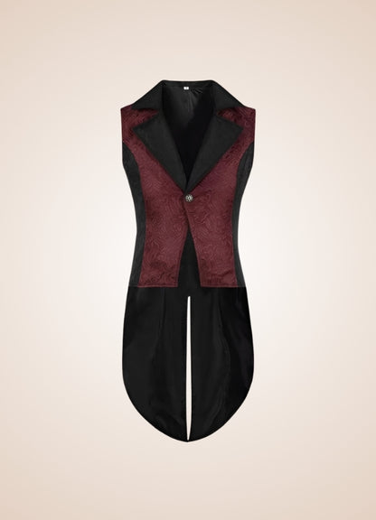 Men's Steampunk Long Vest Black Red / XL mens-steampunk-long-vest-black-red