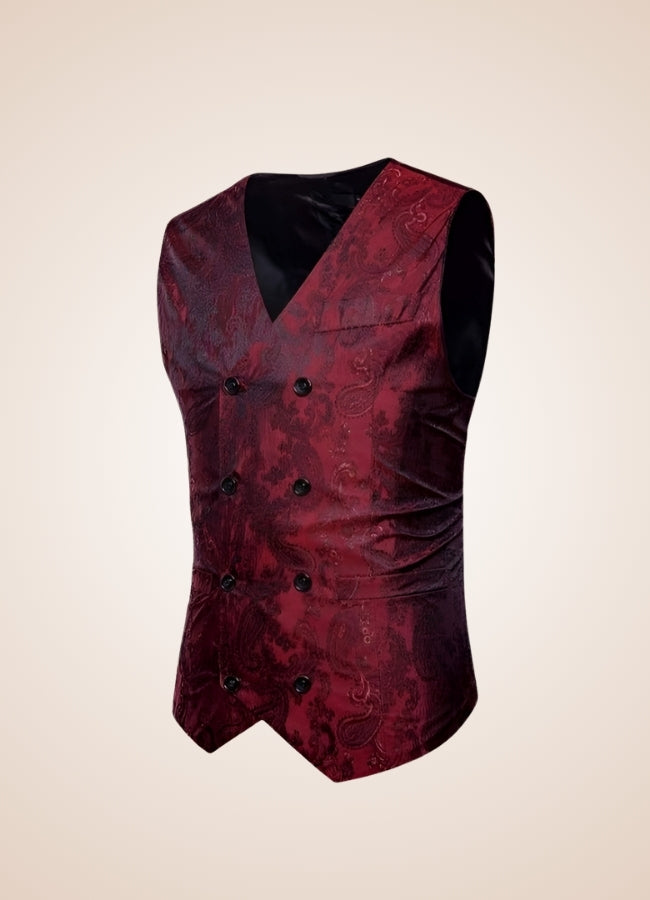 Paisley Patterns Steampunk V Neck Vest Red / XL paisley-patterns-steampunk-v-neck-vest-red