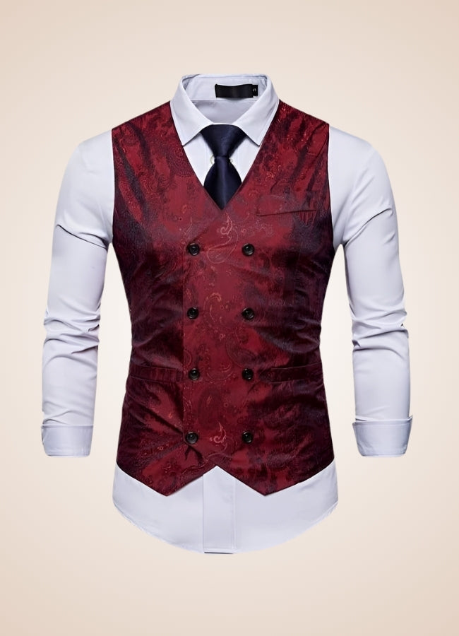 Paisley Patterns Steampunk V Neck Vest Red / XL paisley-patterns-steampunk-v-neck-vest-red