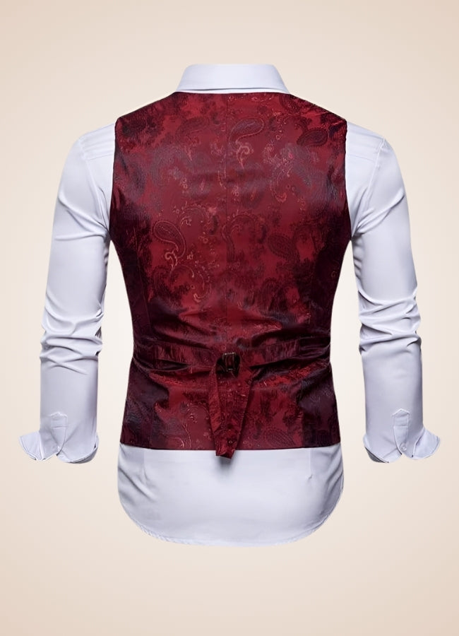 Paisley Patterns Steampunk V Neck Vest Red / XL paisley-patterns-steampunk-v-neck-vest-red