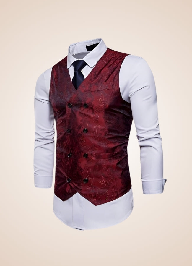 Paisley Patterns Steampunk V Neck Vest Red / XL paisley-patterns-steampunk-v-neck-vest-red