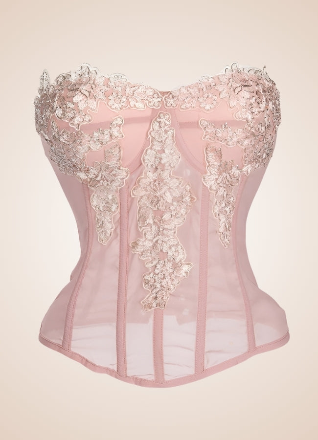 Pink Floral Steampunk Corset Pink / XL pink-floral-steampunk-corset-pink