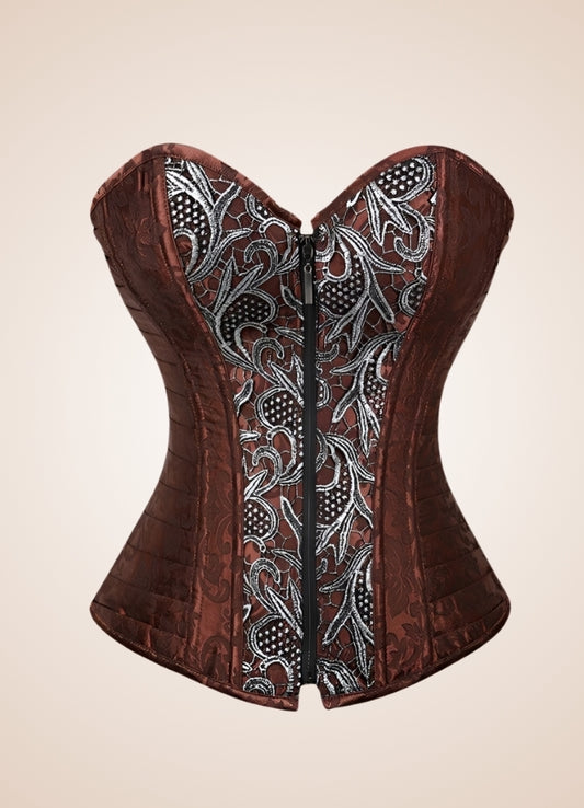 Pirate Brocade Zipper Steampunk Corset Brown / 4XL pirate-brocade-zipper-steampunk-corset-brown