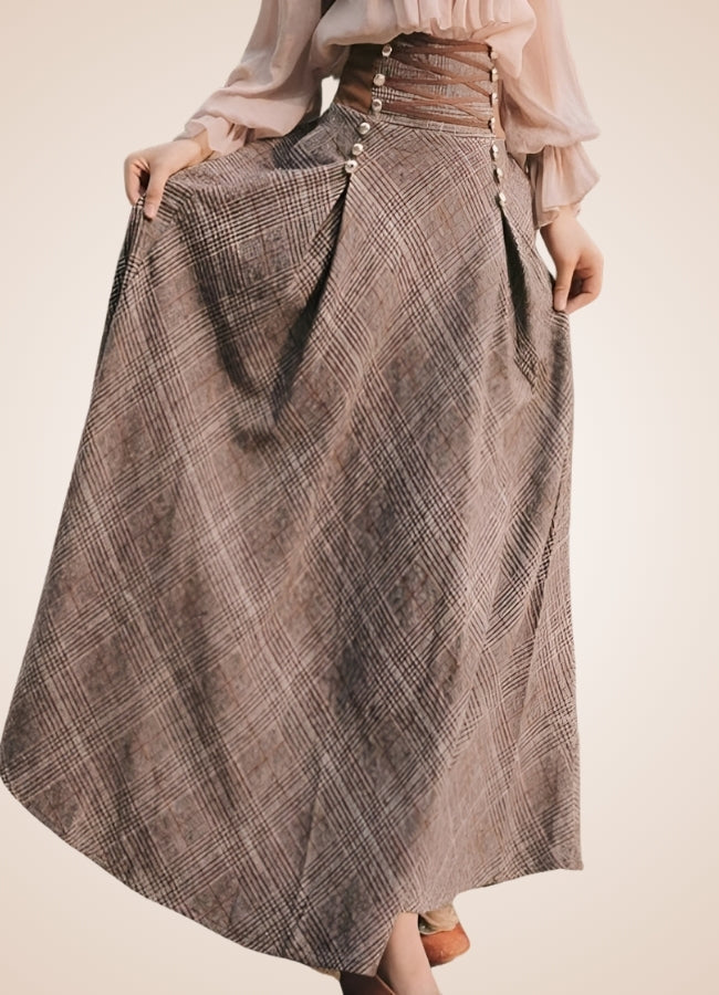 Plaid Long Steampunk Skirt Coffee / L plaid-long-steampunk-skirt-coffee