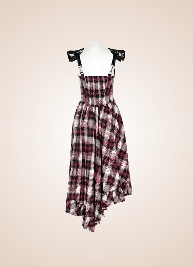 Plaid Retro Steampunk Dress Red White / L plaid-retro-steampunk-dress-red-white