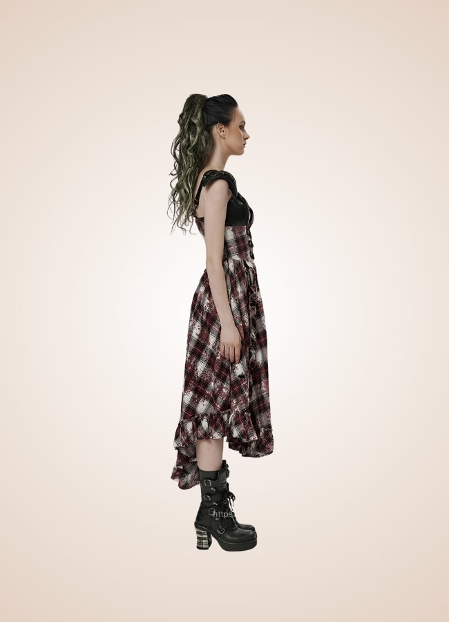 Plaid Retro Steampunk Dress Red White / L plaid-retro-steampunk-dress-red-white