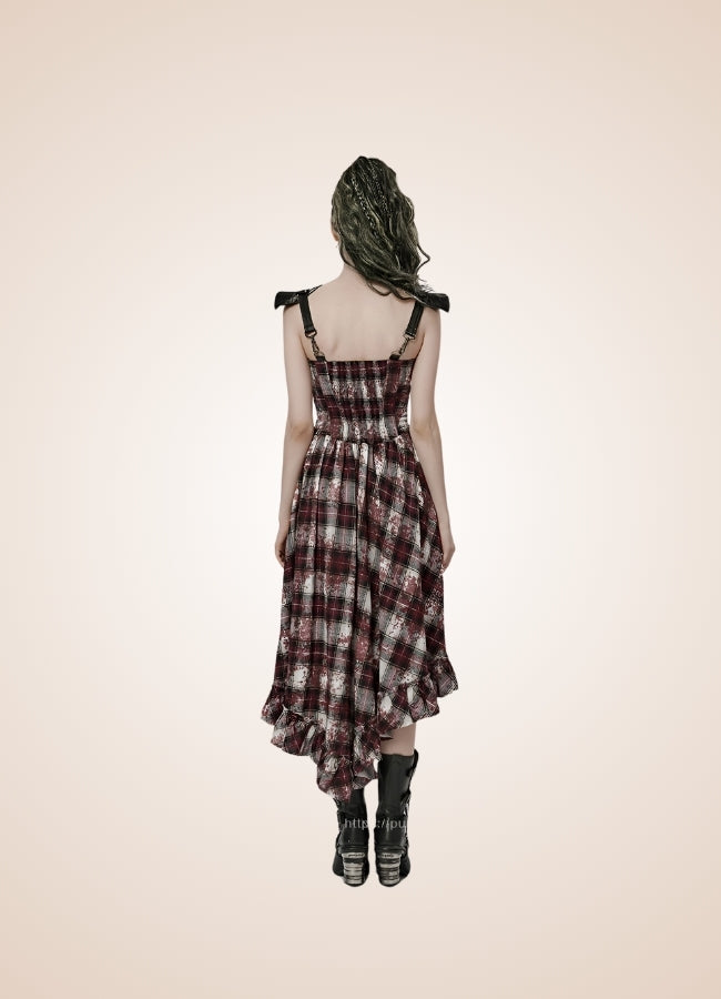 Plaid Retro Steampunk Dress Red White / L plaid-retro-steampunk-dress-red-white