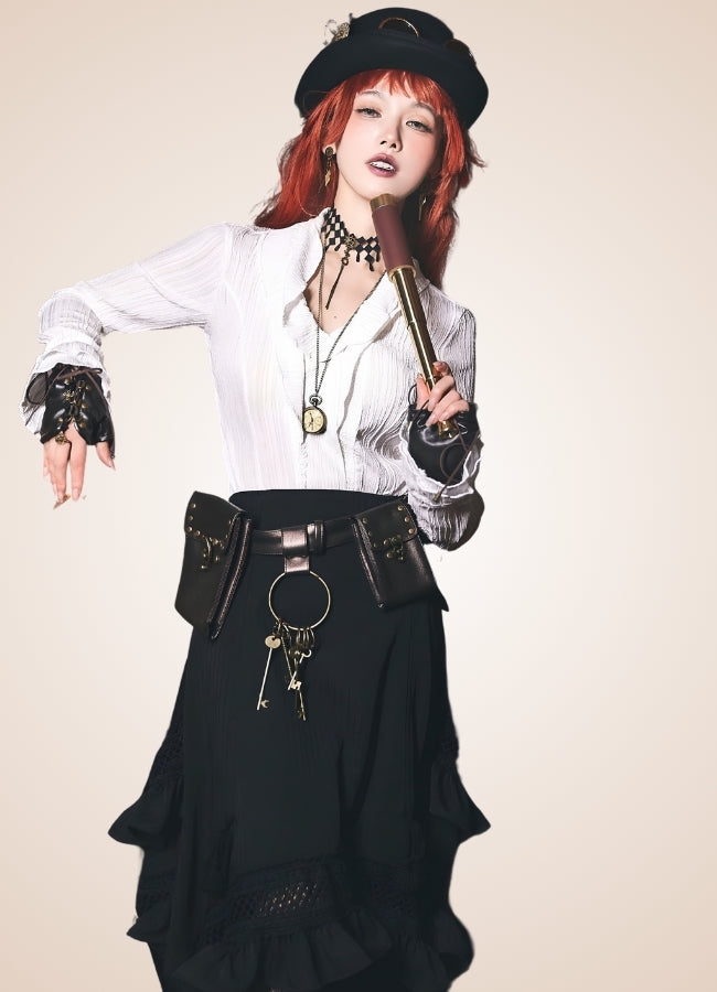 Pleated Steampunk Shirt White / M pleated-steampunk-shirt-white