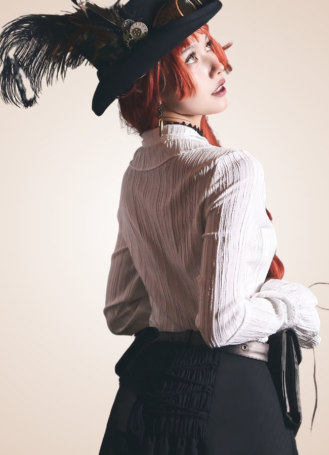 Pleated Steampunk Shirt White / M pleated-steampunk-shirt-white