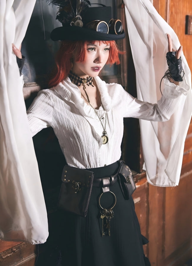 Pleated Steampunk Shirt White / M pleated-steampunk-shirt-white