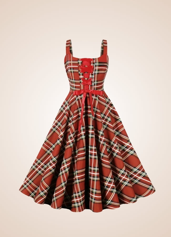 Red Plaid Steampunk Dress Red / XL red-plaid-steampunk-dress-red