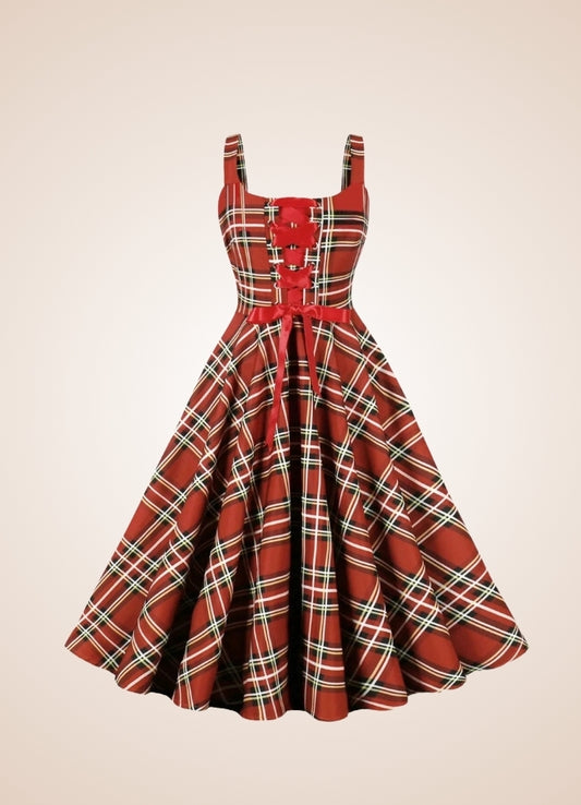 Red Plaid Steampunk Dress Red / XL red-plaid-steampunk-dress-red