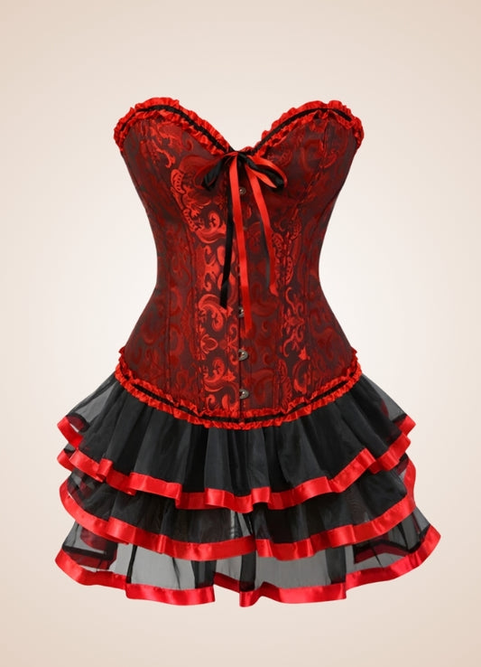 Red Steampunk Overbust Lace Dress Black Red / 5XL red-steampunk-overbust-lace-dress-black-red