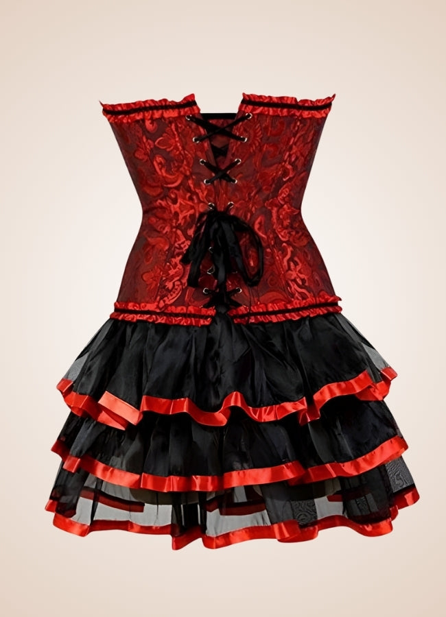 Red Steampunk Overbust Lace Dress Black Red / 5XL red-steampunk-overbust-lace-dress-black-red