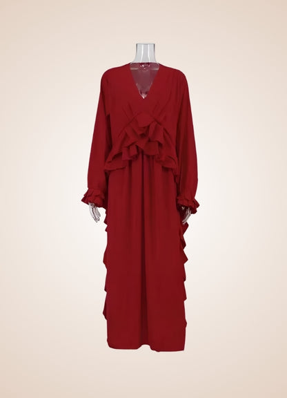Red Steampunk Ruffle Dress Red / L red-steampunk-ruffle-dress-red