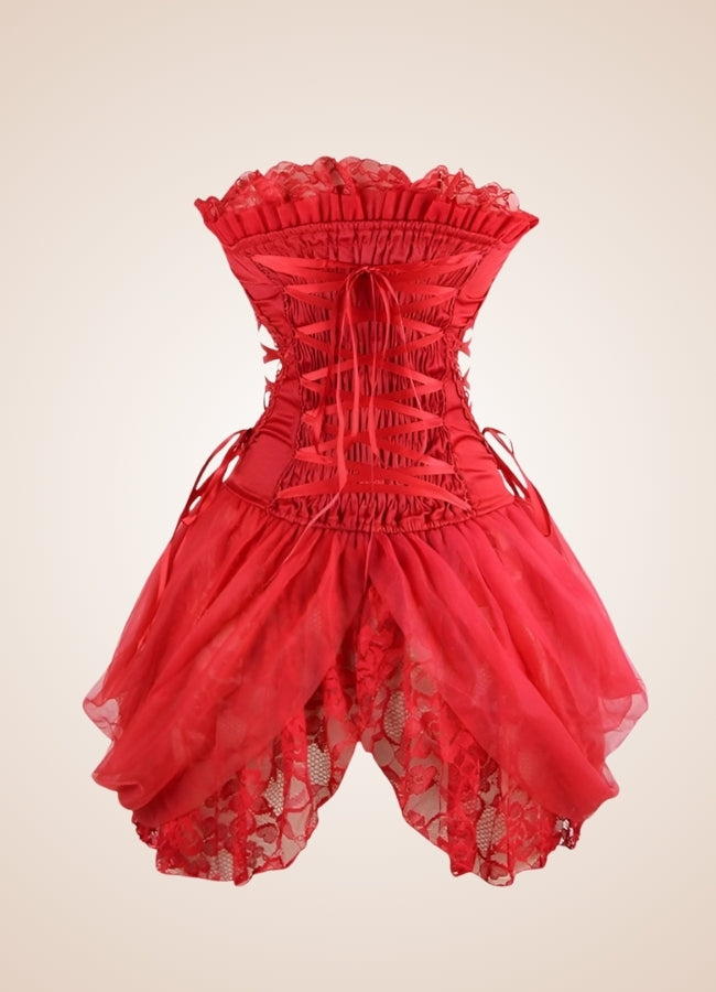 Red Steampunk Victorian Long Corset Red / XL red-steampunk-victorian-long-corset-red