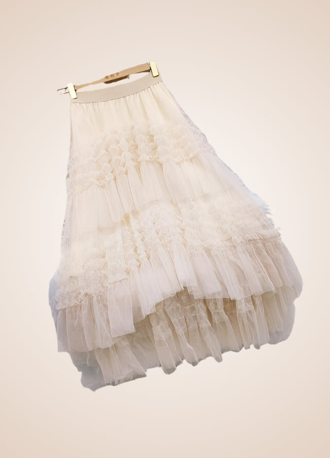 Renaissance Tulle Steampunk Skirt Beige / L renaissance-tulle-steampunk-skirt-beige