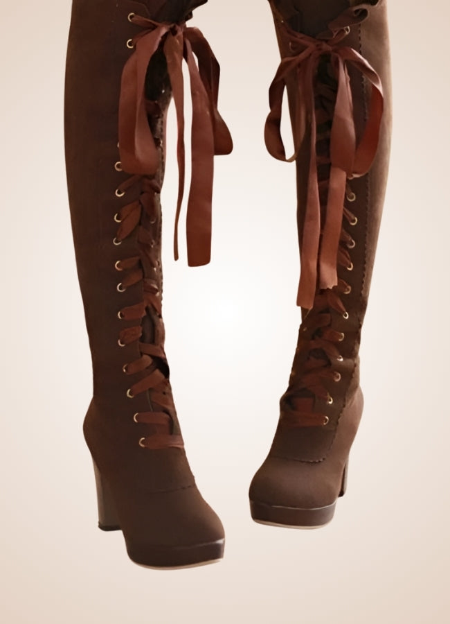 Ribbons Lace Steampunk Boots Brown / 12.5 ribbons-lace-steampunk-boots-brown