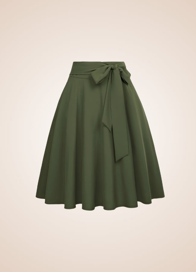 Solid Color Ribbon Midi Skirt Army Green / XL solid-color-ribbon-midi-skirt-army-green