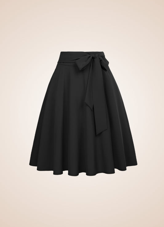 Solid Color Ribbon Midi Skirt Black / XL solid-color-ribbon-midi-skirt-black