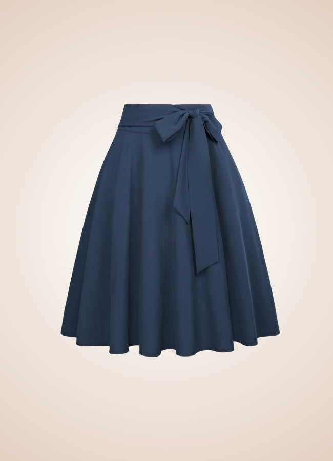 Solid Color Ribbon Midi Skirt Navy / XL solid-color-ribbon-midi-skirt-navy