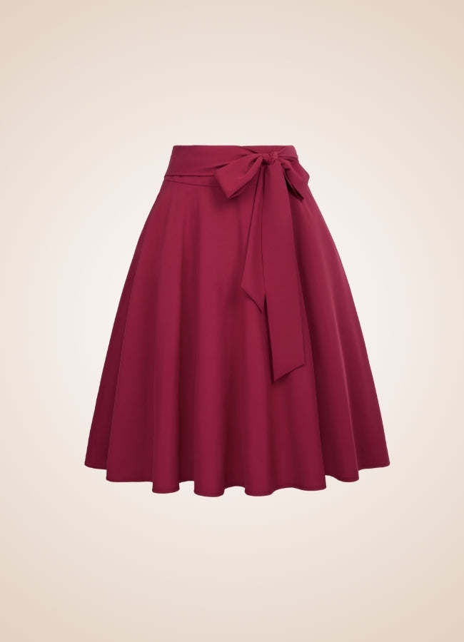 Solid Color Ribbon Midi Skirt Wine Red / XL solid-color-ribbon-midi-skirt-wine-red