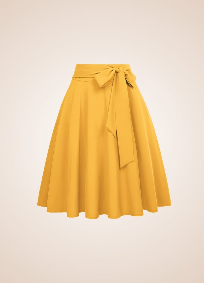 Solid Color Ribbon Midi Skirt Yellow / XL solid-color-ribbon-midi-skirt-yellow