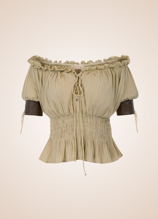 Steampunk Bare Shoulders Shirt Beige / XL steampunk-bare-shoulders-shirt-beige