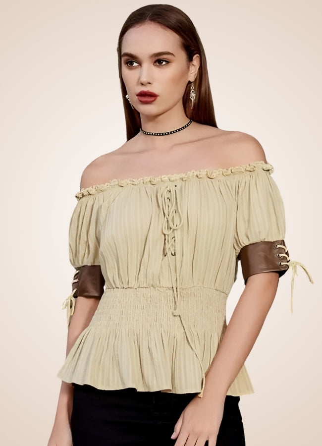 Steampunk Bare Shoulders Shirt Beige / XL steampunk-bare-shoulders-shirt-beige