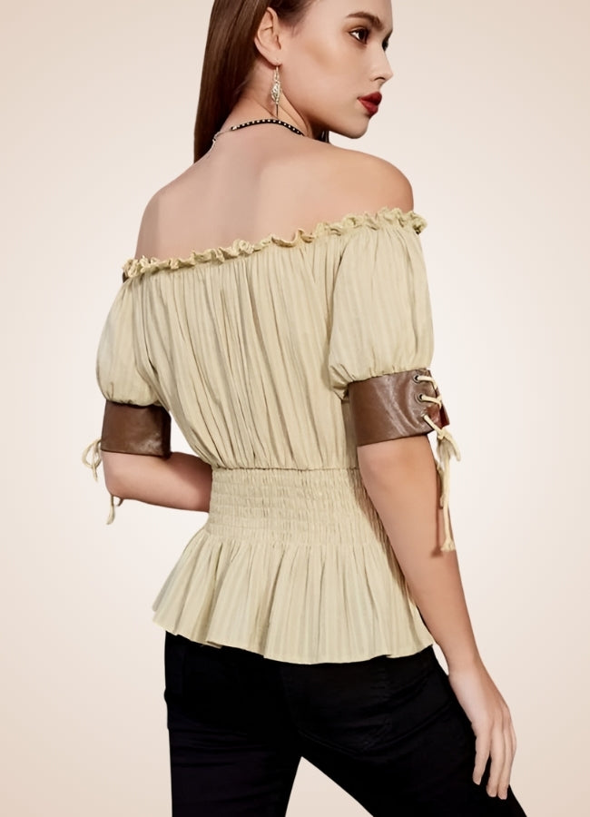 Steampunk Bare Shoulders Shirt Beige / XL steampunk-bare-shoulders-shirt-beige