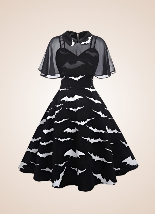 Steampunk Bat Print Dress Black / XL steampunk-bat-print-dress-black