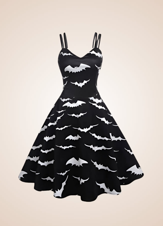 Steampunk Bat Print Dress Black / XL steampunk-bat-print-dress-black