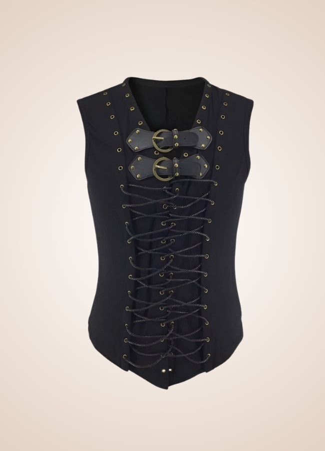 Steampunk Black Leather Belt Buckle Vest Black / 3XL steampunk-black-leather-belt-buckle-vest-black