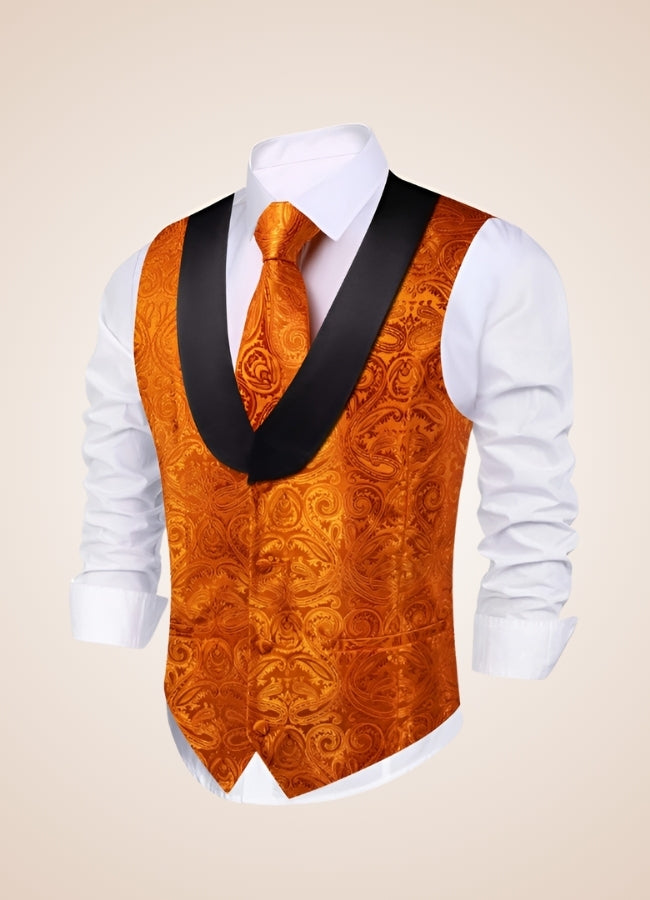 Steampunk Black Orange Suit Vest Orange / 2XL steampunk-black-orange-suit-vest-orange