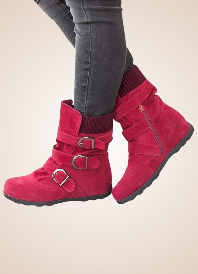 Steampunk Buckle Ankle Boots Red / 12.5 steampunk-buckle-ankle-boots-red