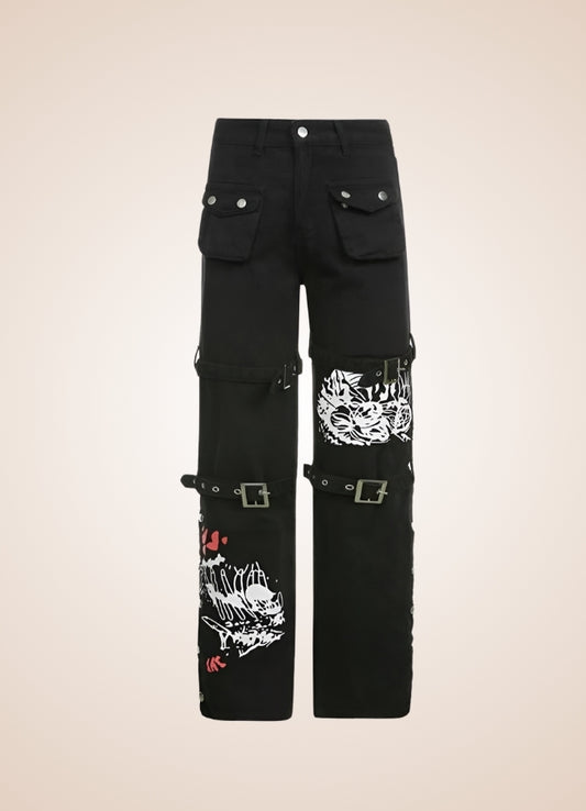 Steampunk Buckle Baggy Pants Black / L steampunk-buckle-baggy-pants-black