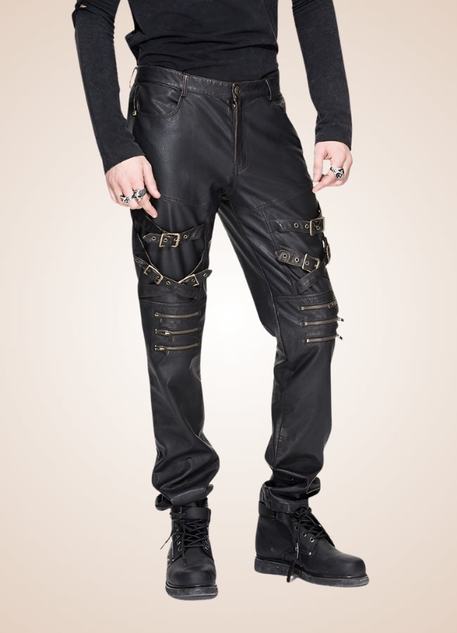 Steampunk Buckle Leather Pants Black Copper / 2XL steampunk-buckle-leather-pants-black-copper