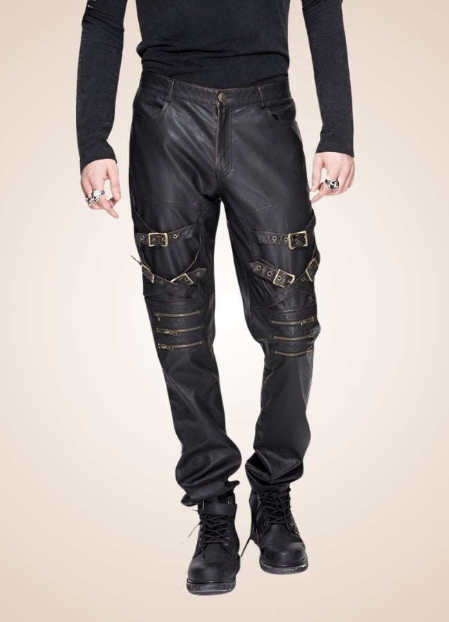 Steampunk Buckle Leather Pants Black Copper / 2XL steampunk-buckle-leather-pants-black-copper